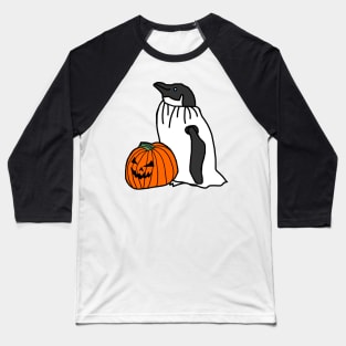 Penguin in Pumpkin Ghost Costume for Halloween Horror Baseball T-Shirt